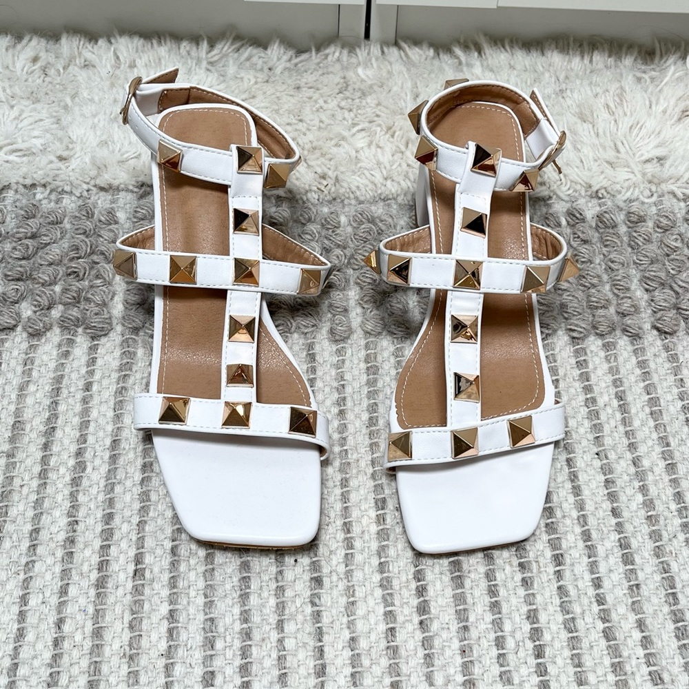 White studded heeled sandals